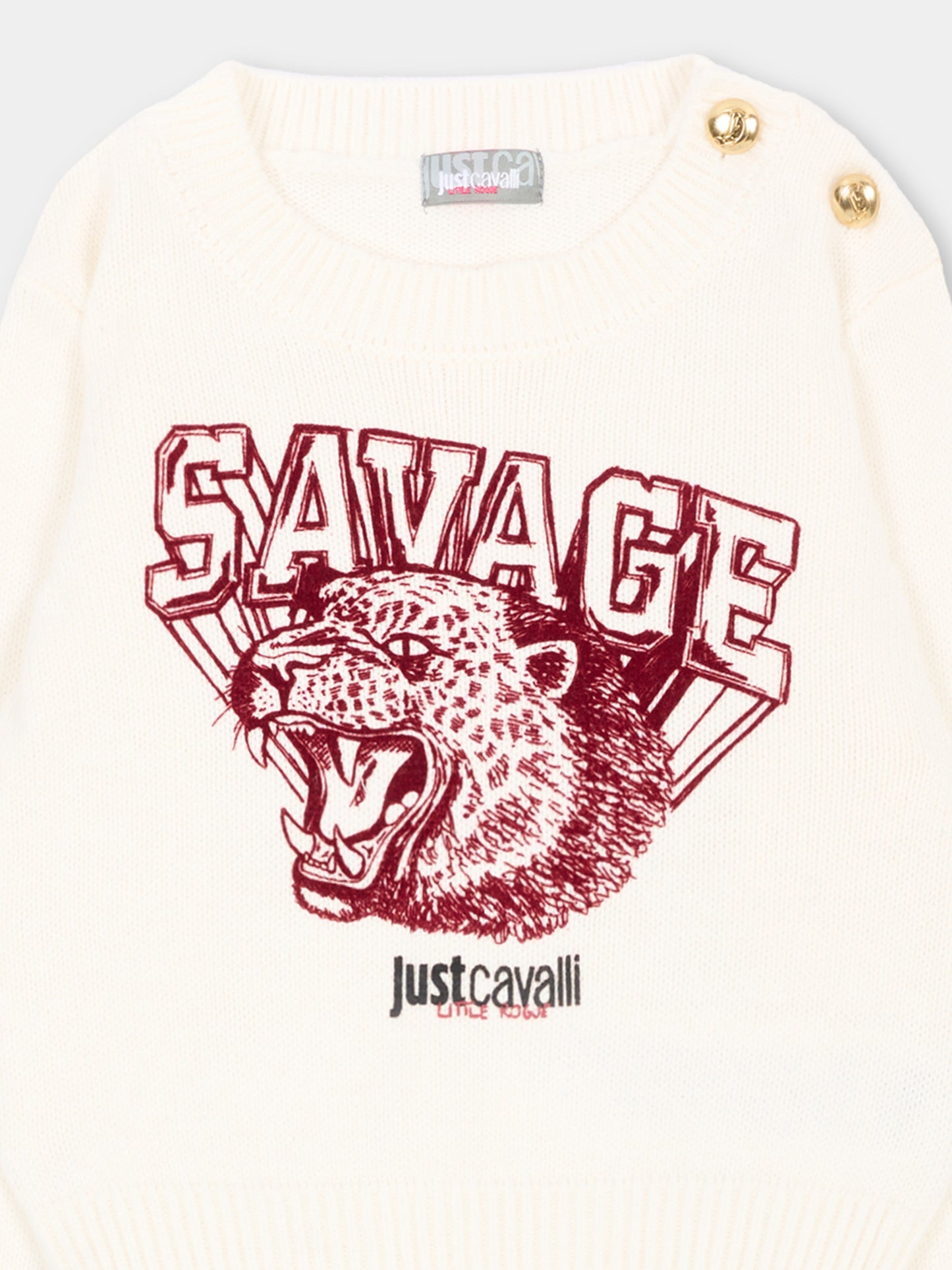 Completo sportivo avorio per neonata con leopardo,Just Cavalli Kids,JIA26079CJ MARSHM/P.B MARSHMALLOW