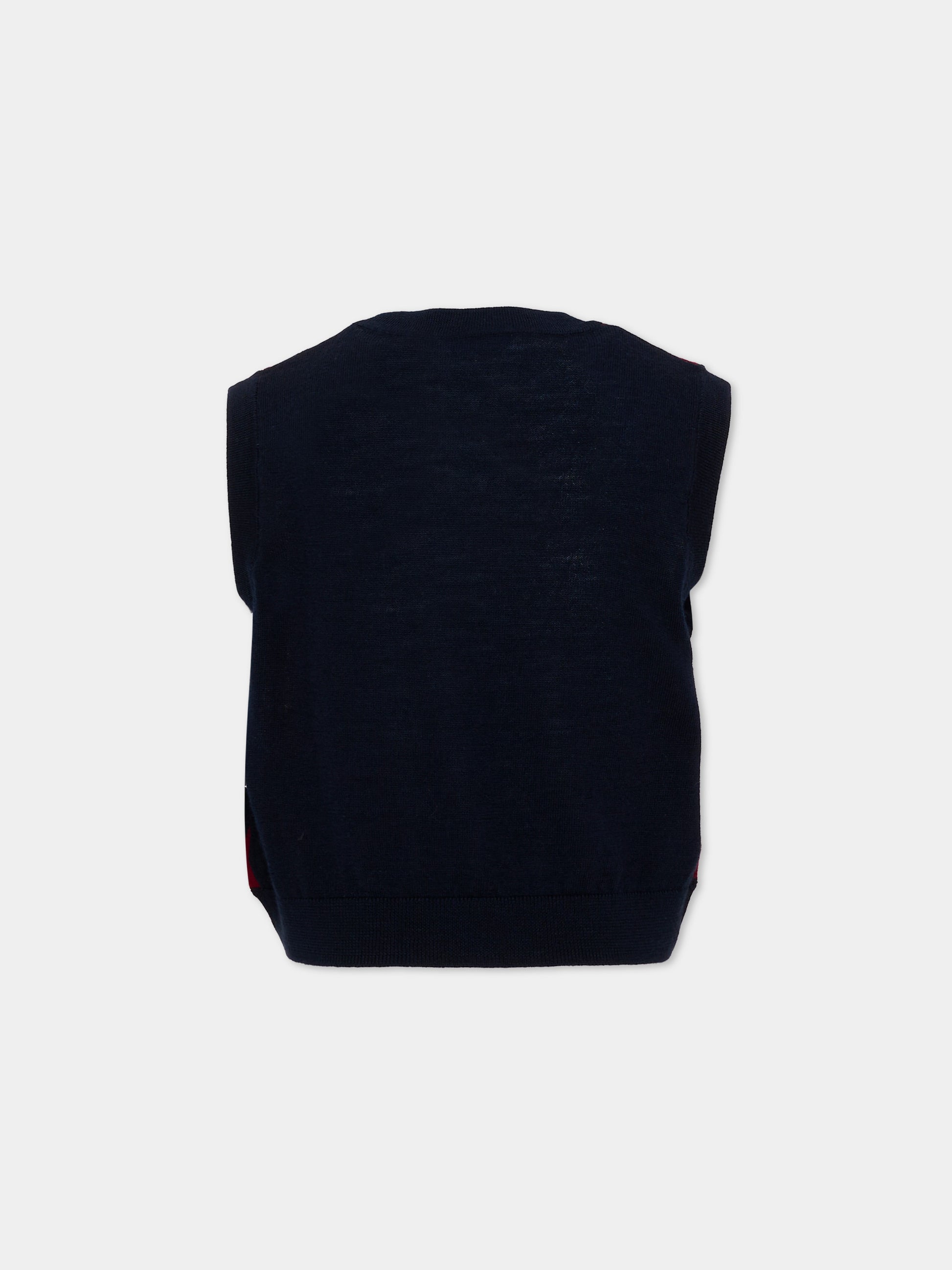 Maglia gilet blu per bambina a ciliegie,Bonpoint,W06GJUK00004 970A