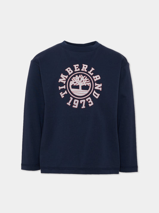 T-shirt a manica lunga blu con logo,Timberland,T61049 849