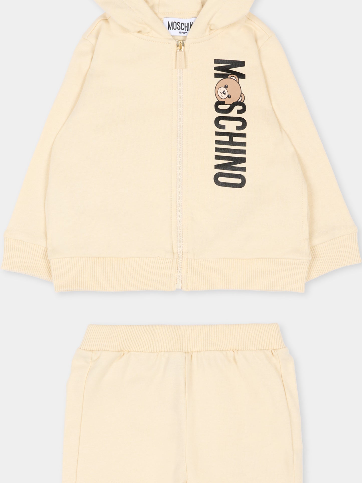 Completo sportivo beige per neonati con logo,Moschino Kids,MUK05D LCA63 20404