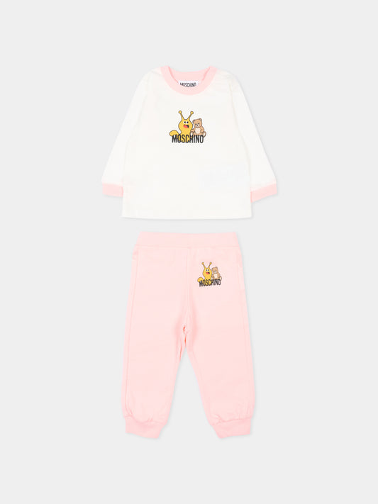 Completo sportivo rosa per neonata con logo,Moschino Kids,MVK02F LAA10 50209