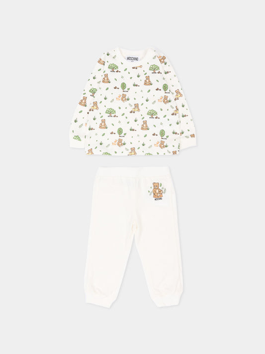 Completo sportivo avorio per neonati con Teddy Bear,Moschino Kids,MZK02F LAB2A 84927