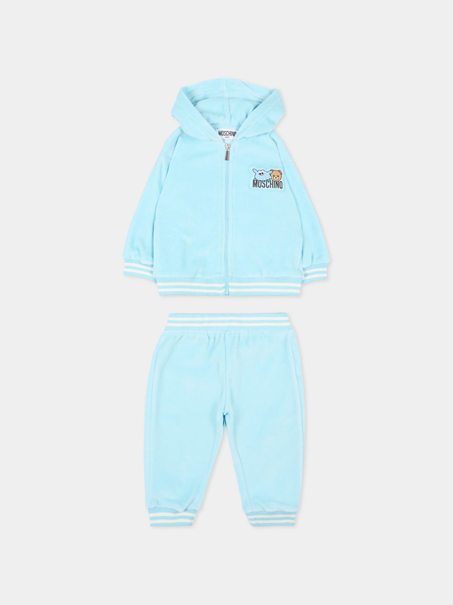 Completo sportivo celeste per neonato con Teddy Bear,Moschino Kids,MUK05B LGA07 40304