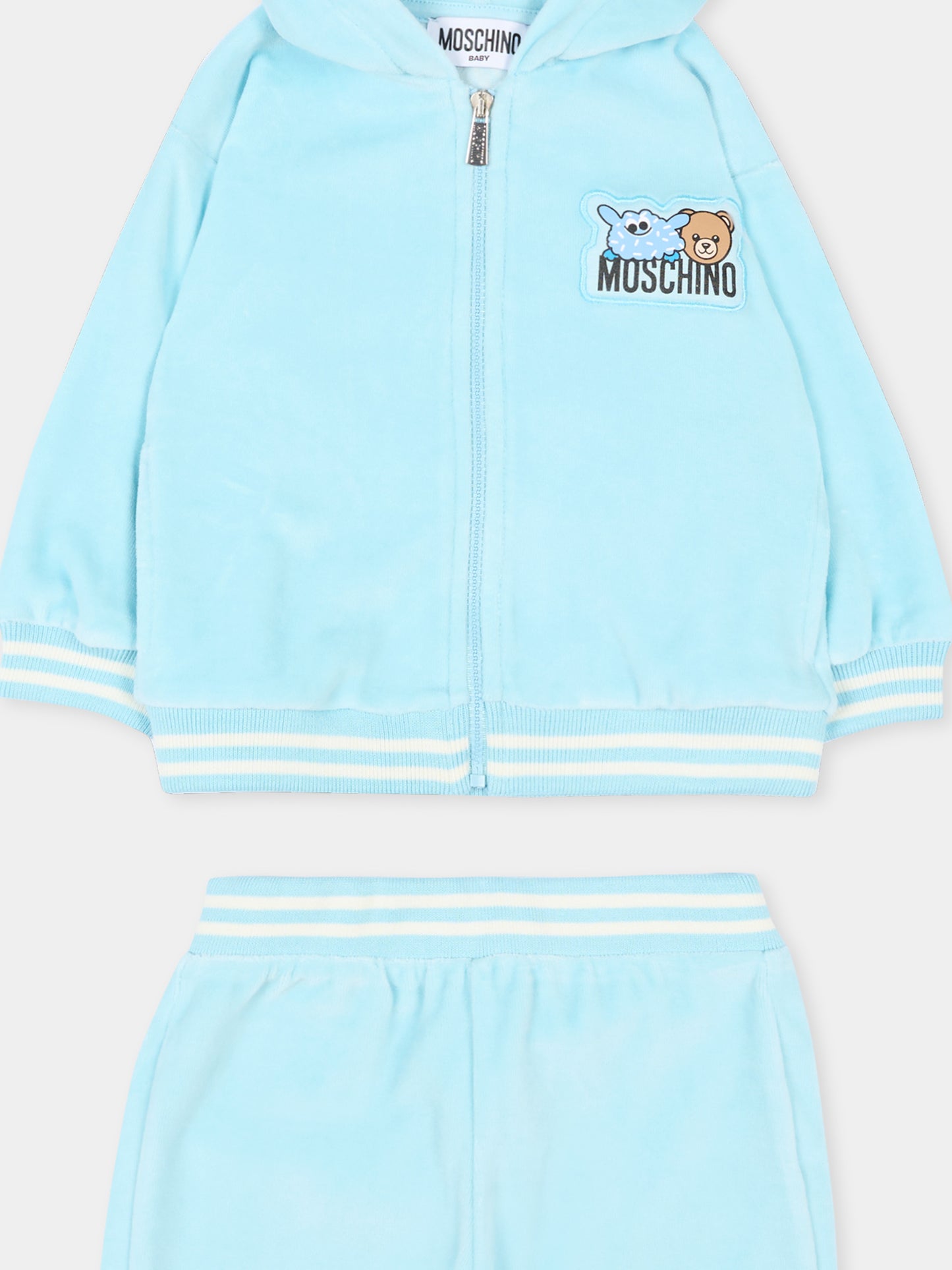 Completo sportivo celeste per neonato con Teddy Bear,Moschino Kids,MUK05B LGA07 40304