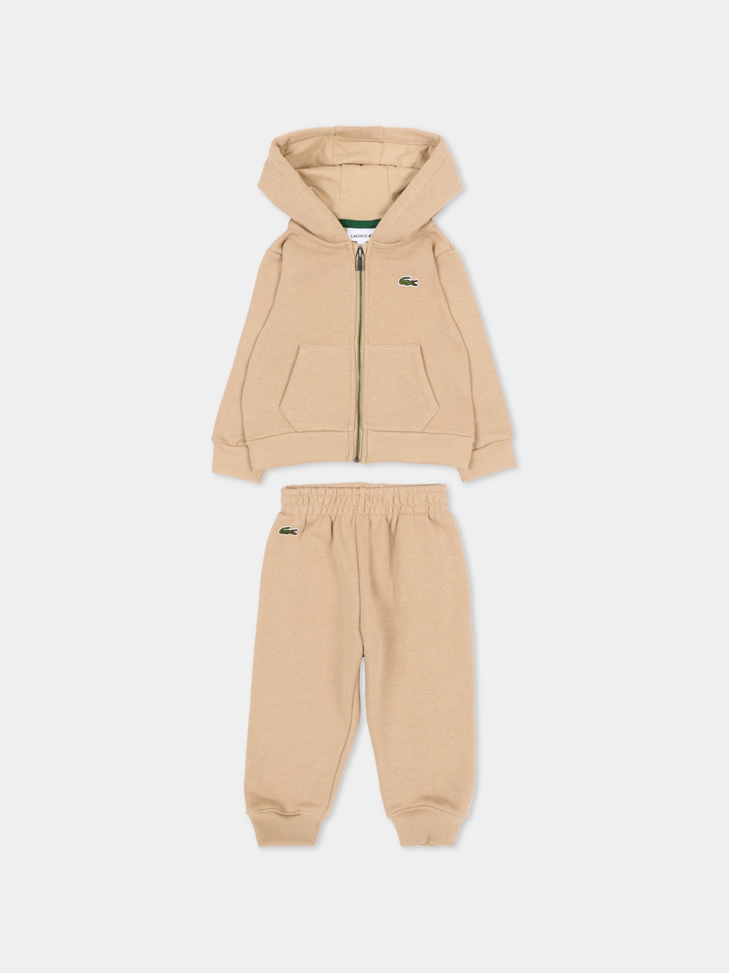 Completo sportivo lungo beige per neonato con logo,Lacoste,7192 02S