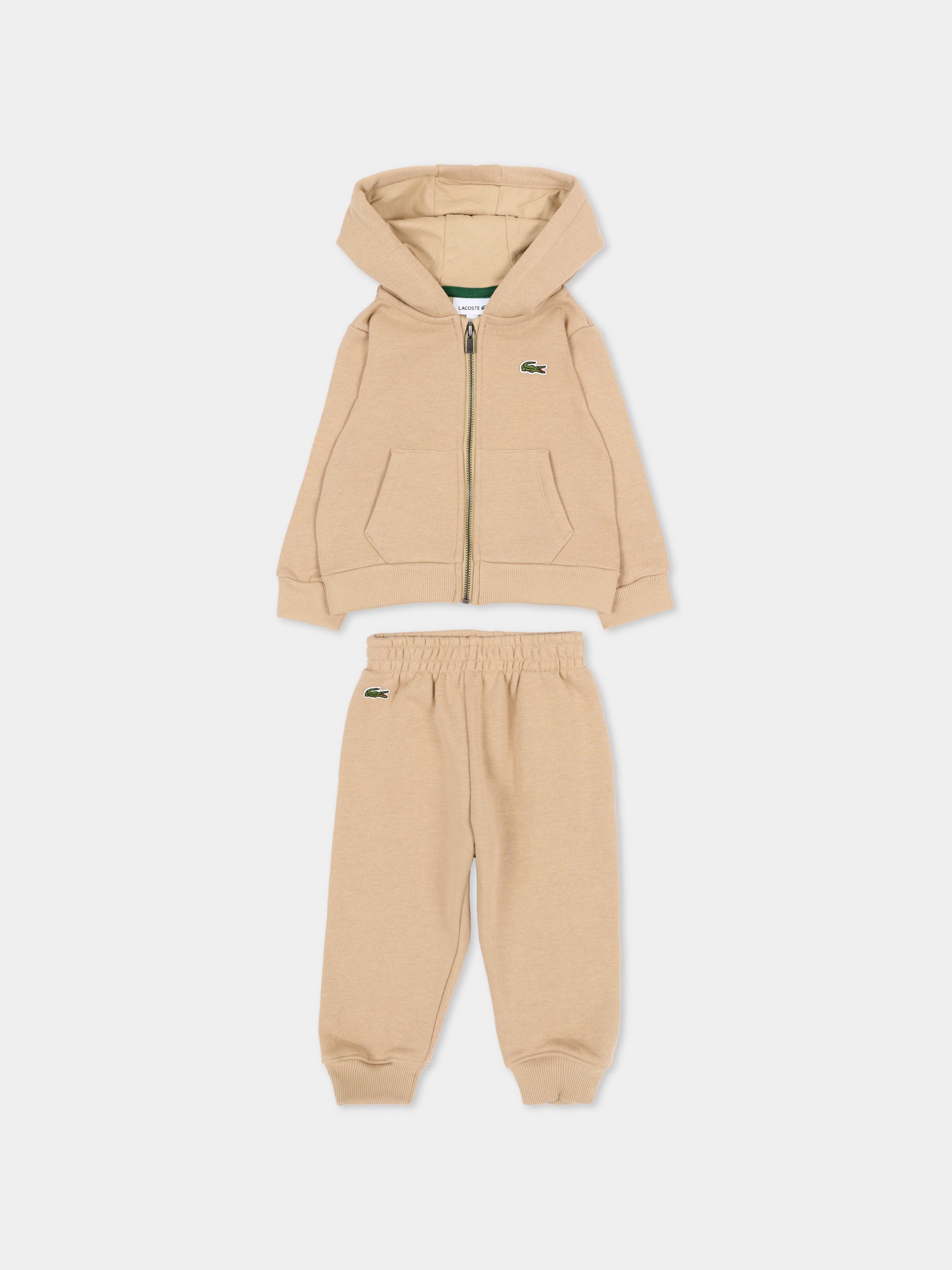 Completo sportivo lungo beige per neonato con logo,Lacoste,7192 02S