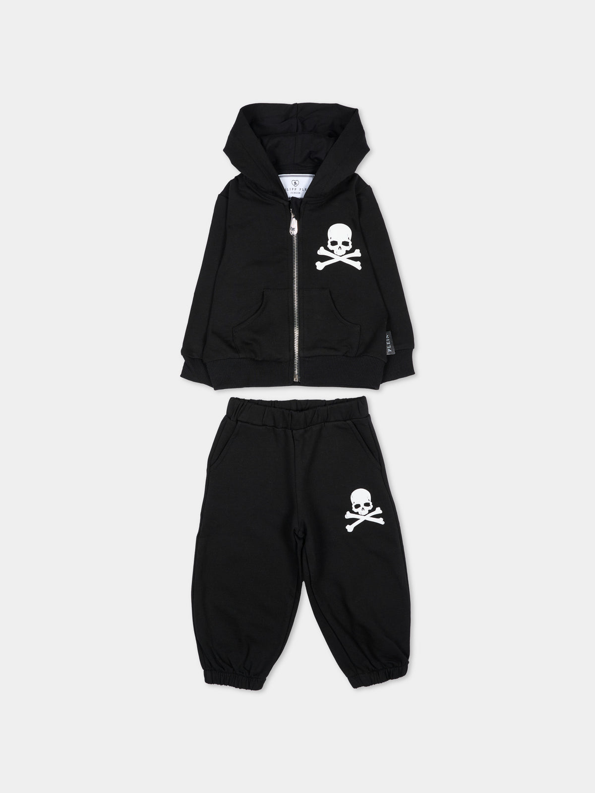 Completo sportivo lungo nero per neonato con teschio,Philipp Plein Junior,F6PHNBTP175 110