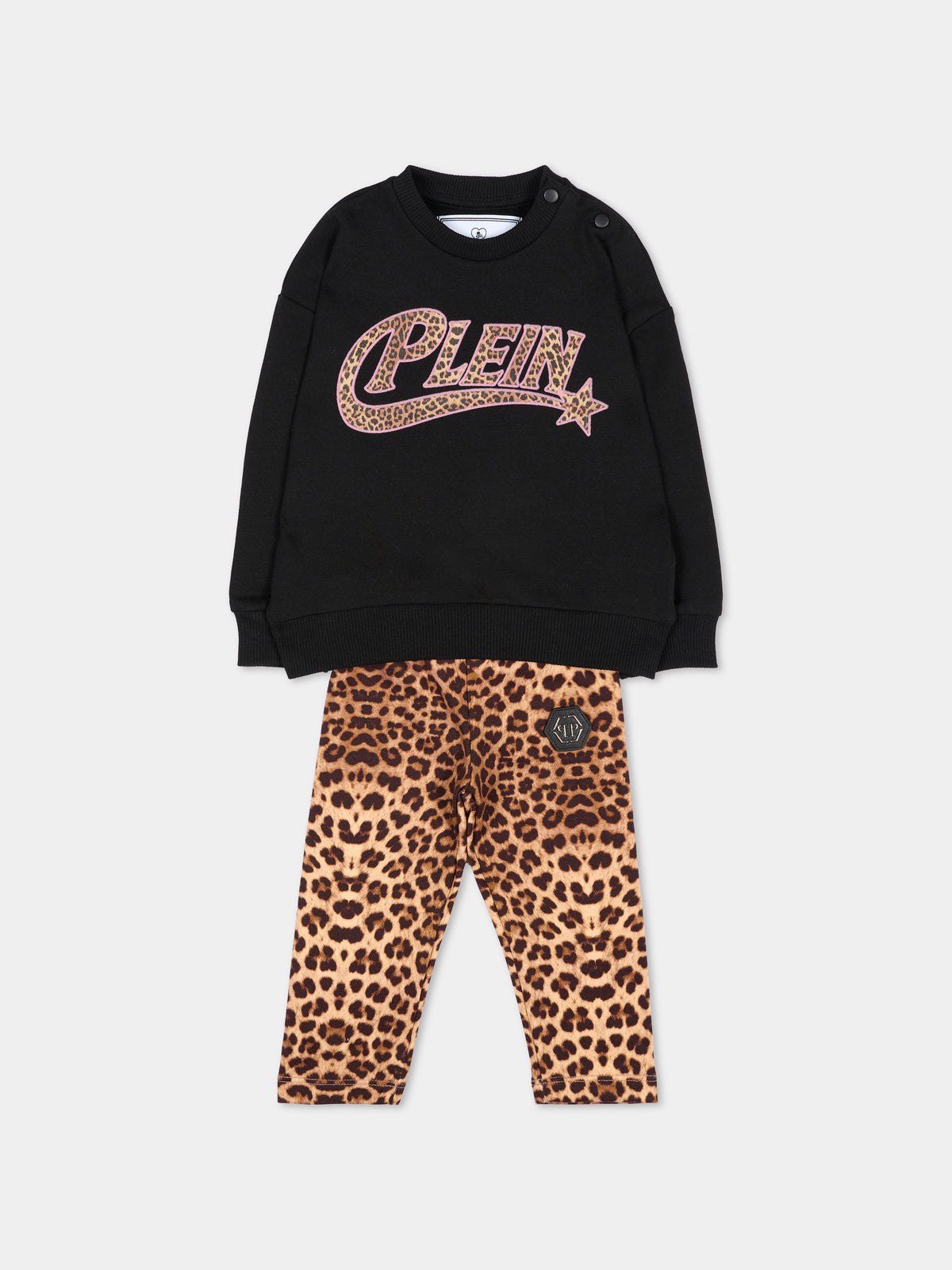 Completo sportivo lungo nero per neonata animalier,Philipp Plein Junior,F6PHNGML184 110