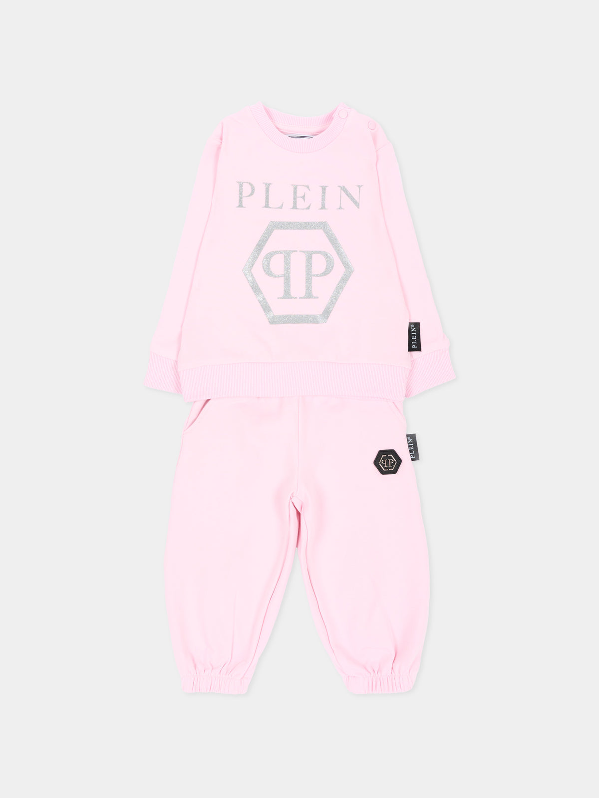 Completo sportivo lungo rosa per neonata con logo,Philipp Plein Junior,F6PHNGTP182 042