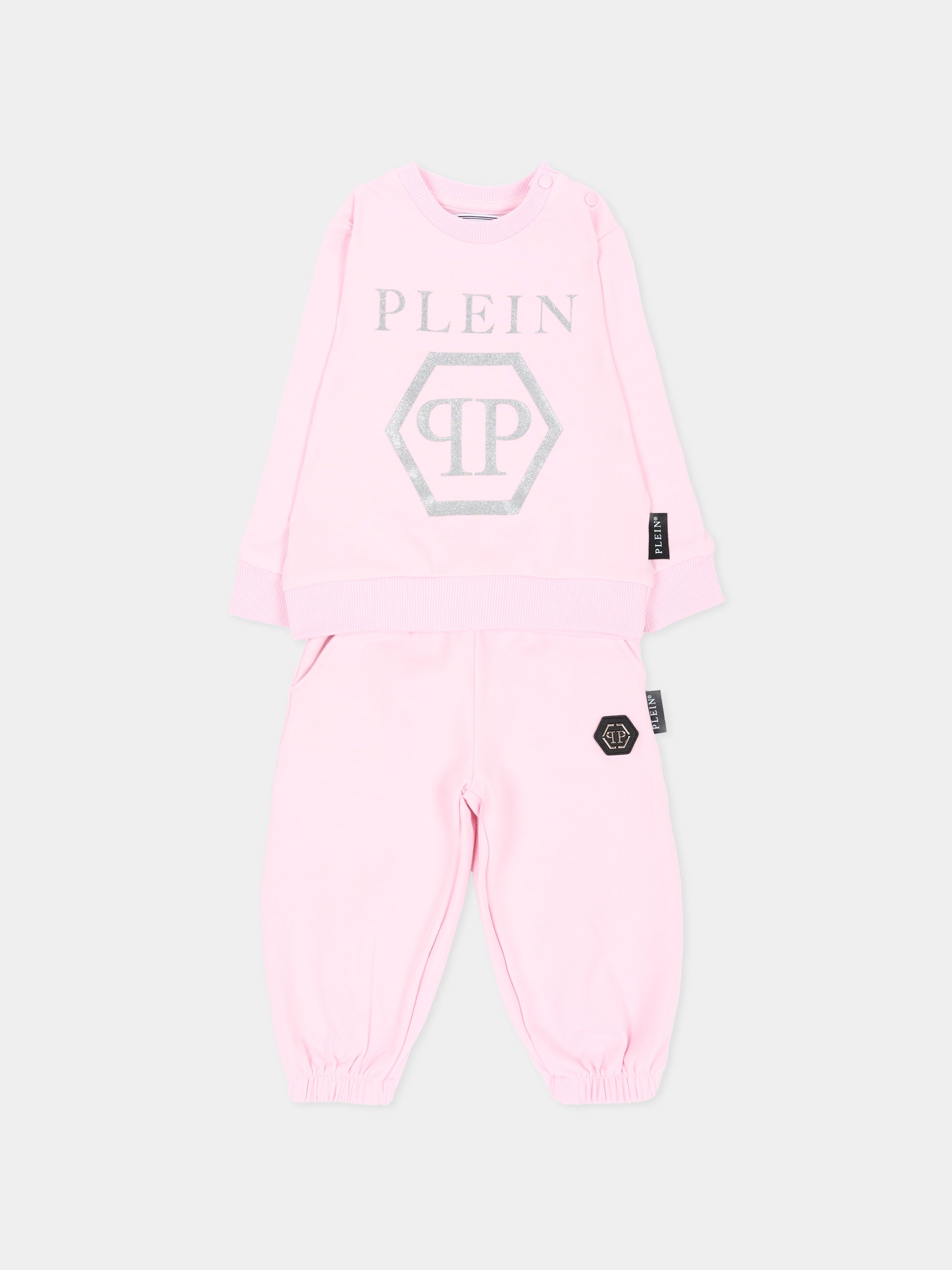 Completo sportivo lungo rosa per neonata con logo,Philipp Plein Junior,F6PHNGTP182 042