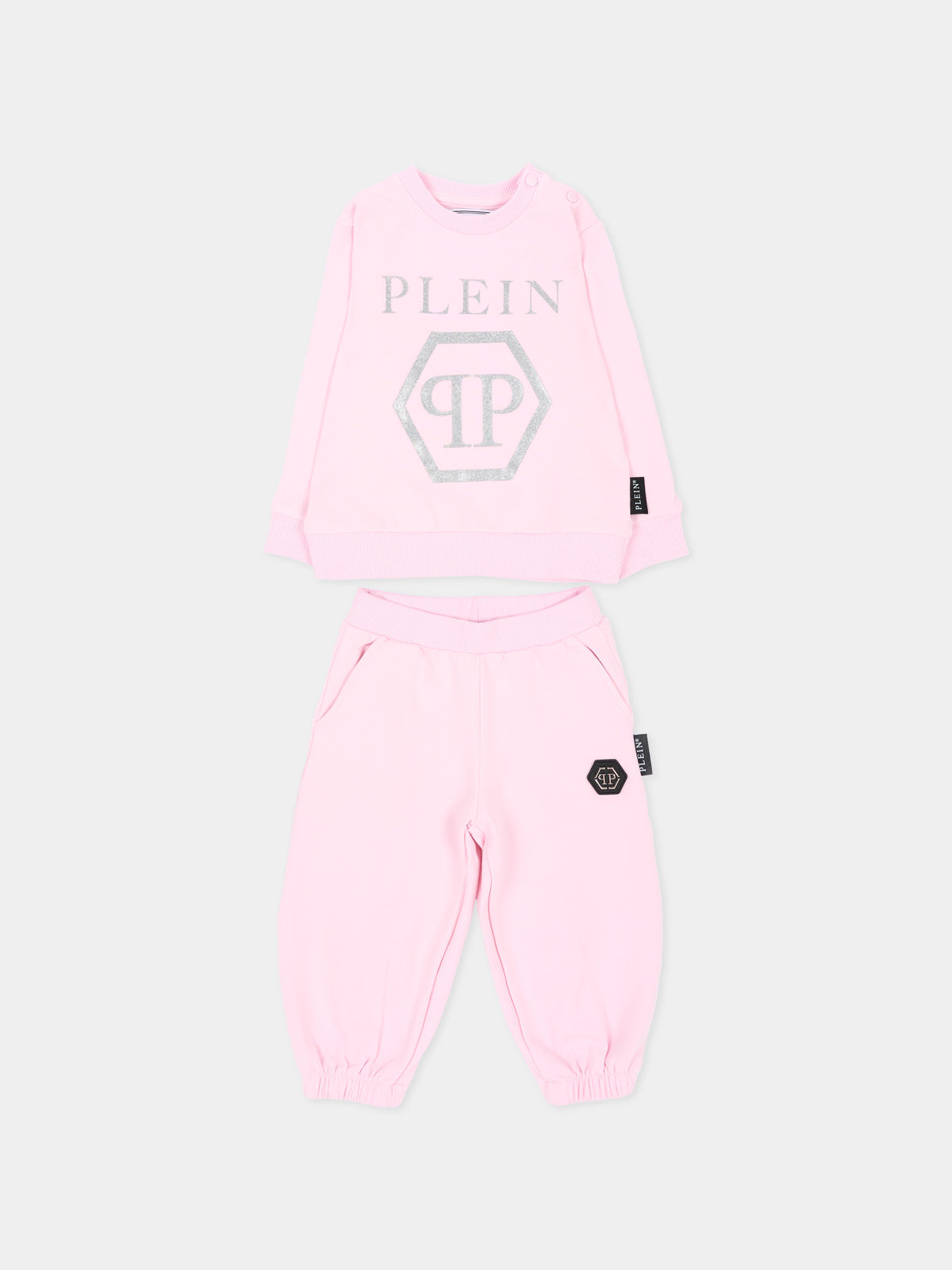Completo sportivo lungo rosa per neonata con logo,Philipp Plein Junior,F6PHNGTP182 042