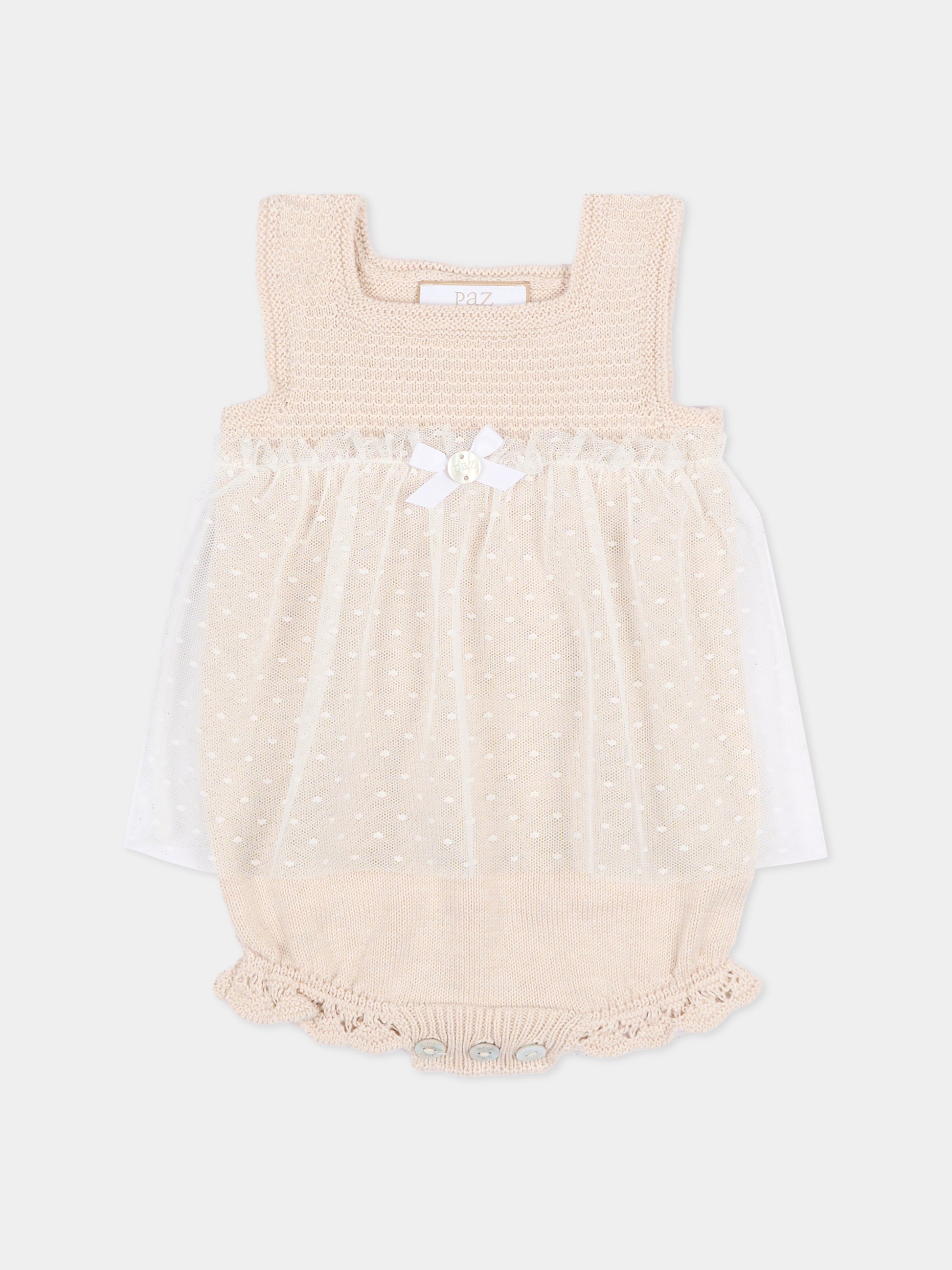 Body beige per neonata con tulle,Paz Rodríguez,020 123499 79 H82