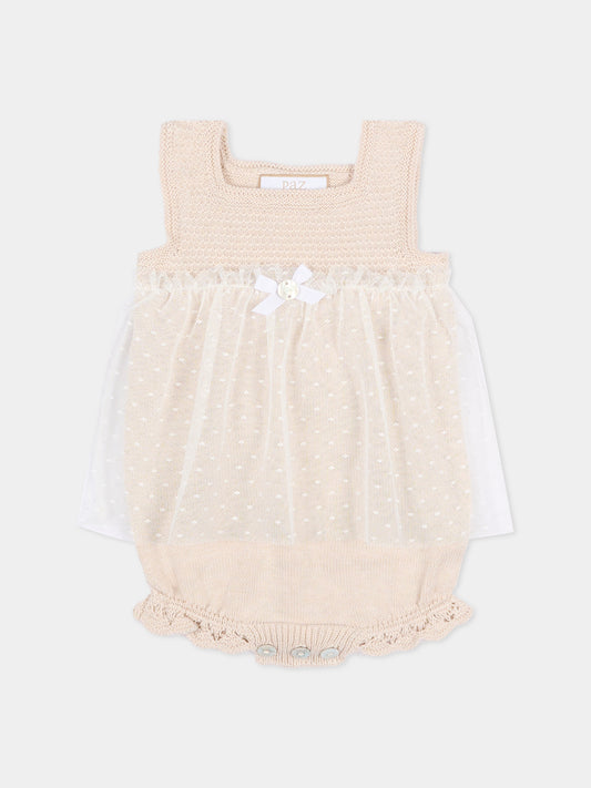 Body beige per neonata con tulle,Paz Rodríguez,020 123499 79 H82