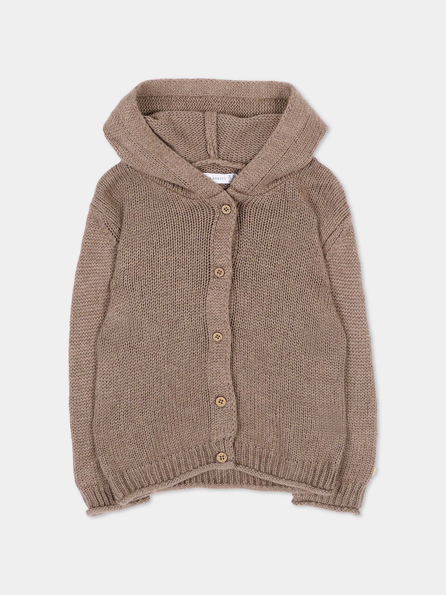 Cardigan marrone per neonati con cappuccio,Bamboom,1265 ASH BROWN