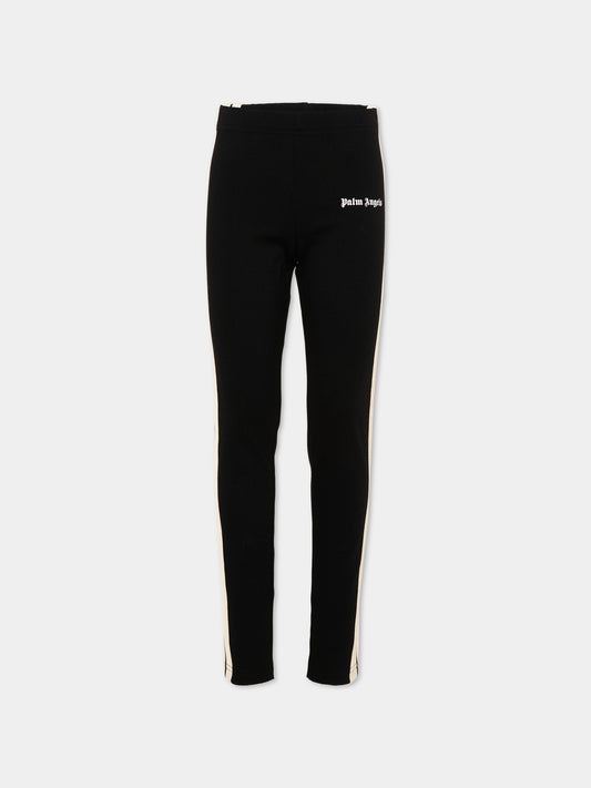 Leggings nero per bambina con logo,Palm Angels,F6PAJGLG038 110