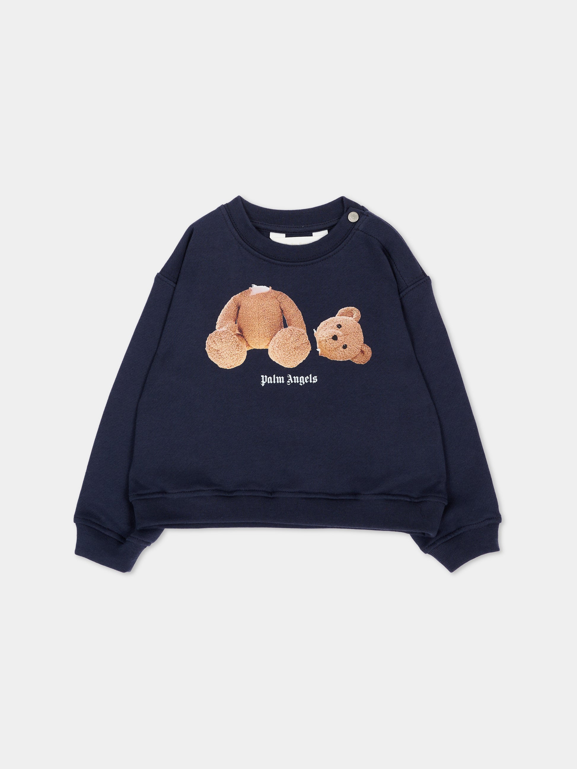 Felpa blu per neonato con teddy bear,Palm Angels,F6PANBSW192 1528