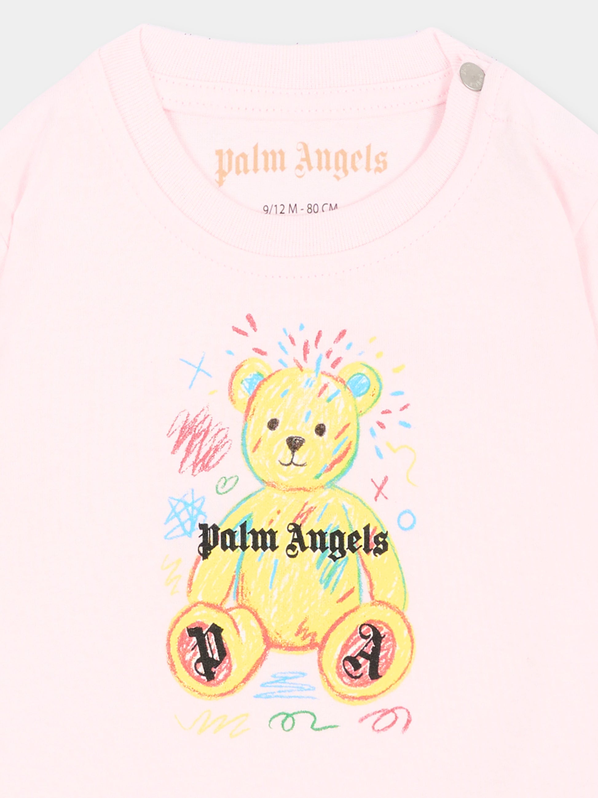 T-shirt rosa per neonata con teddy bear,Palm Angels,F6PANGTH195 042