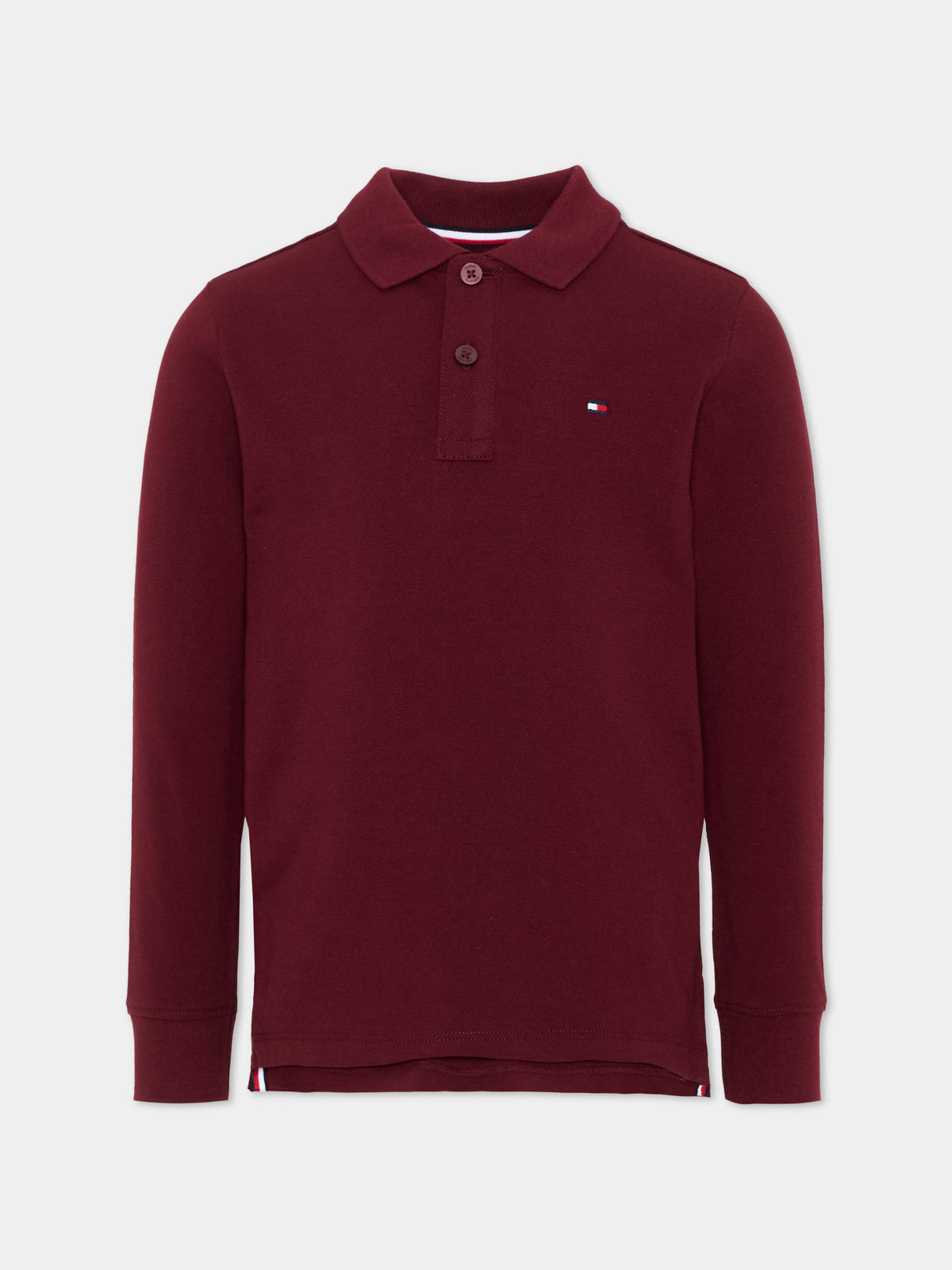 Polo a manica lunga bordeaux per bambino con logo,Tommy Hilfiger Junior,KB0KB09664 VLP