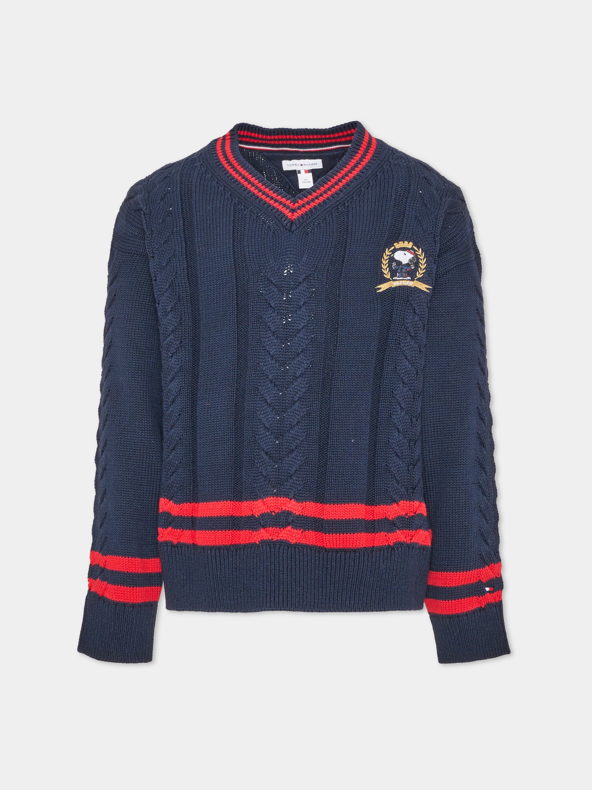 Maglione blu per bambino con trecce,Tommy Hilfiger Junior,KS0KS00763 C1G