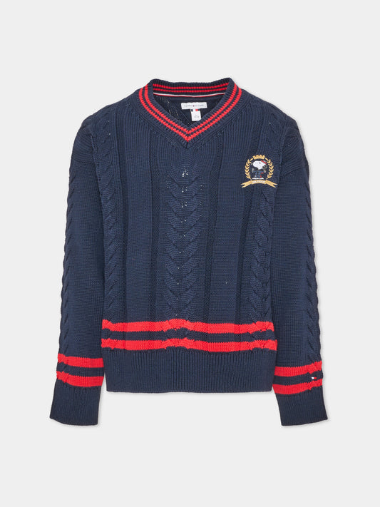 Maglione blu per bambino con trecce,Tommy Hilfiger Junior,KS0KS00763 C1G