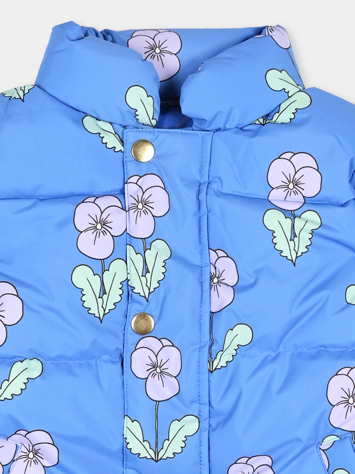 Piumino azzurro per bambina con stampa floreale,Mini Rodini,2671010260