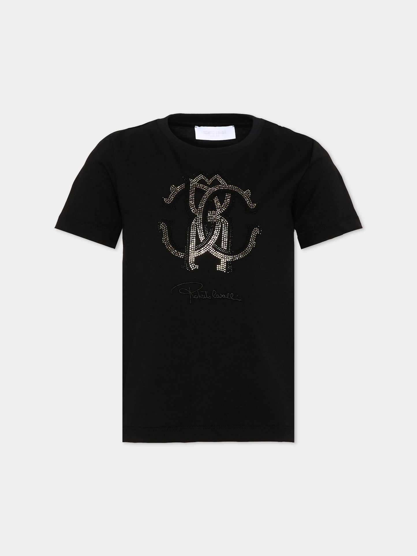 T-shirt nera per bambina con logo,Roberto Cavalli Kids,CGA26111TS BLACK