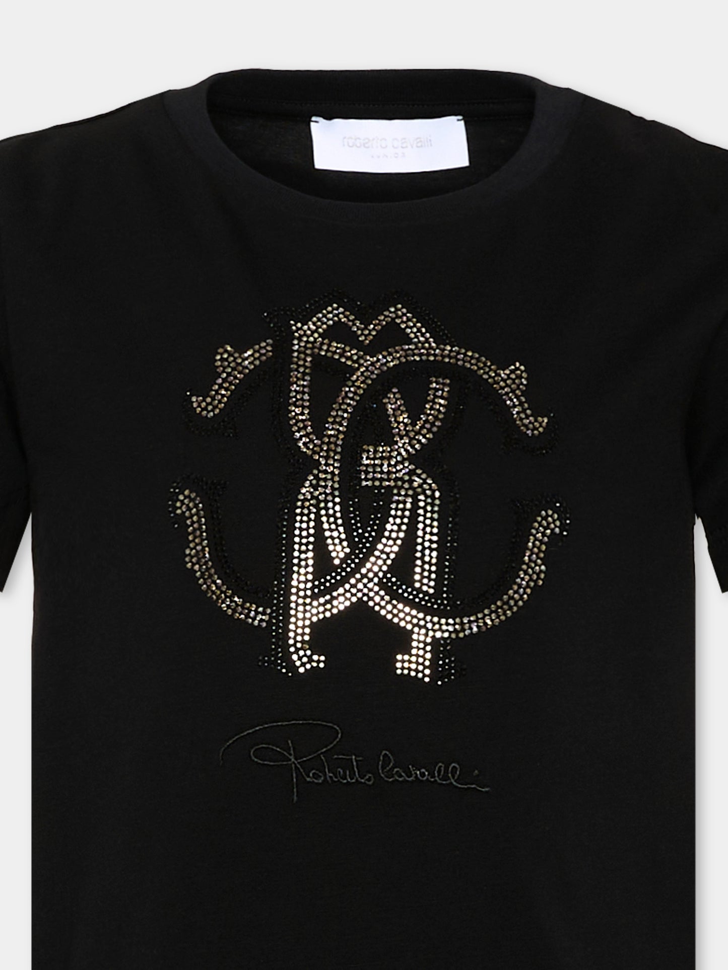T-shirt nera per bambina con logo,Roberto Cavalli Kids,CGA26111TS BLACK