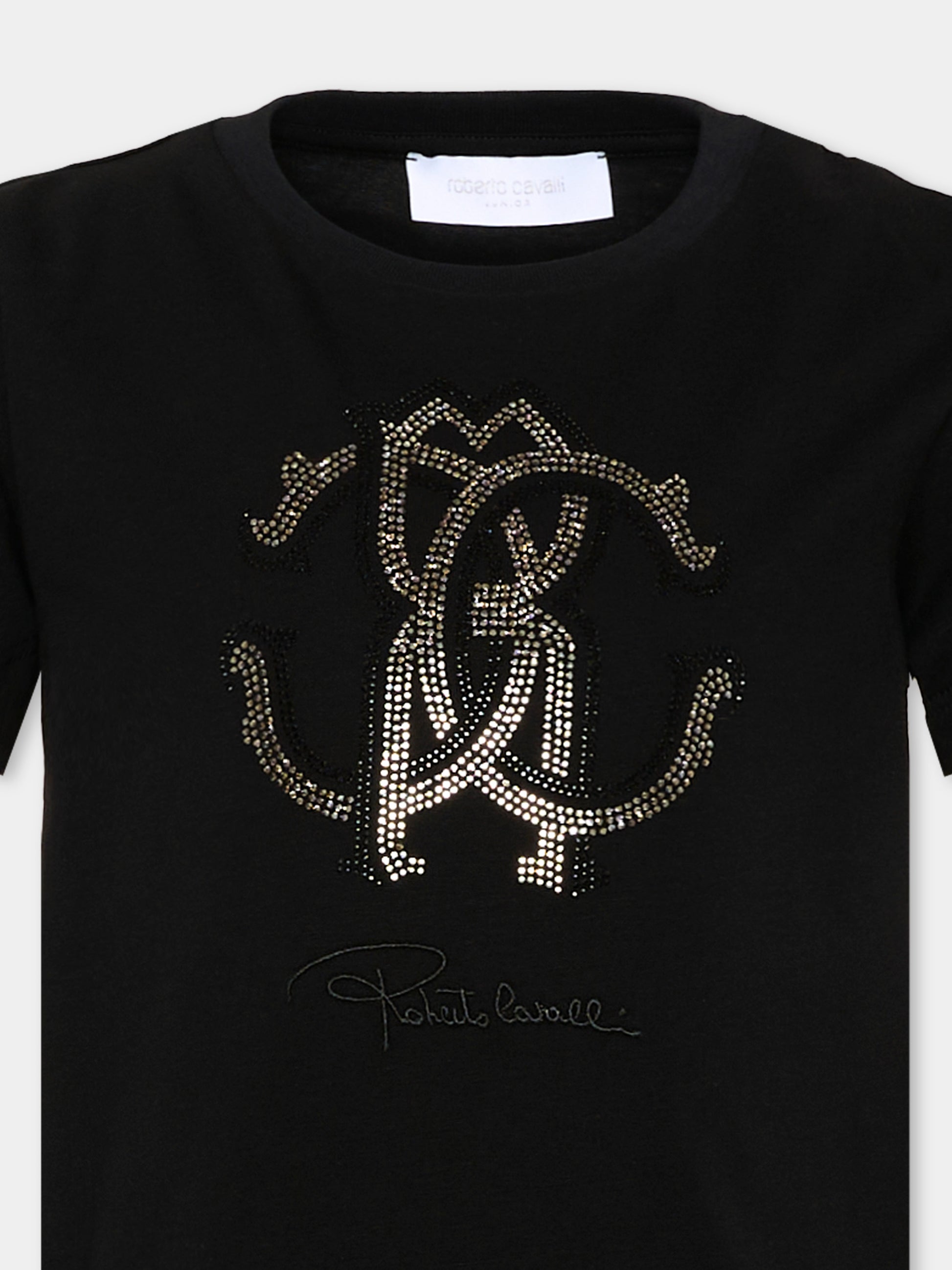 T-shirt nera per bambina con logo,Roberto Cavalli Kids,CGA26111TS BLACK