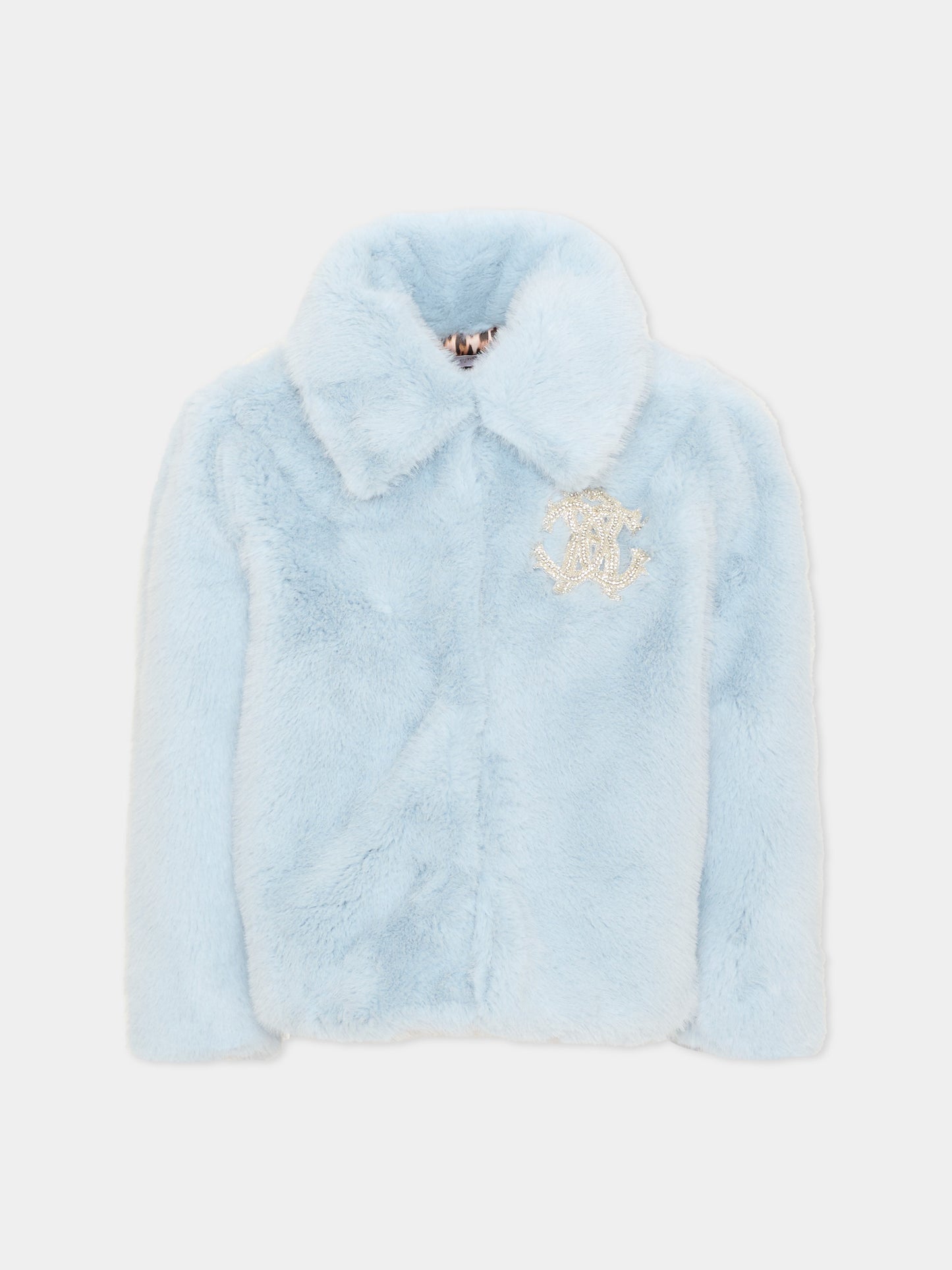 Ecopelliccia celeste per bambina monogramma,Roberto Cavalli Kids,CGA26048PL SKYRIDE/GN