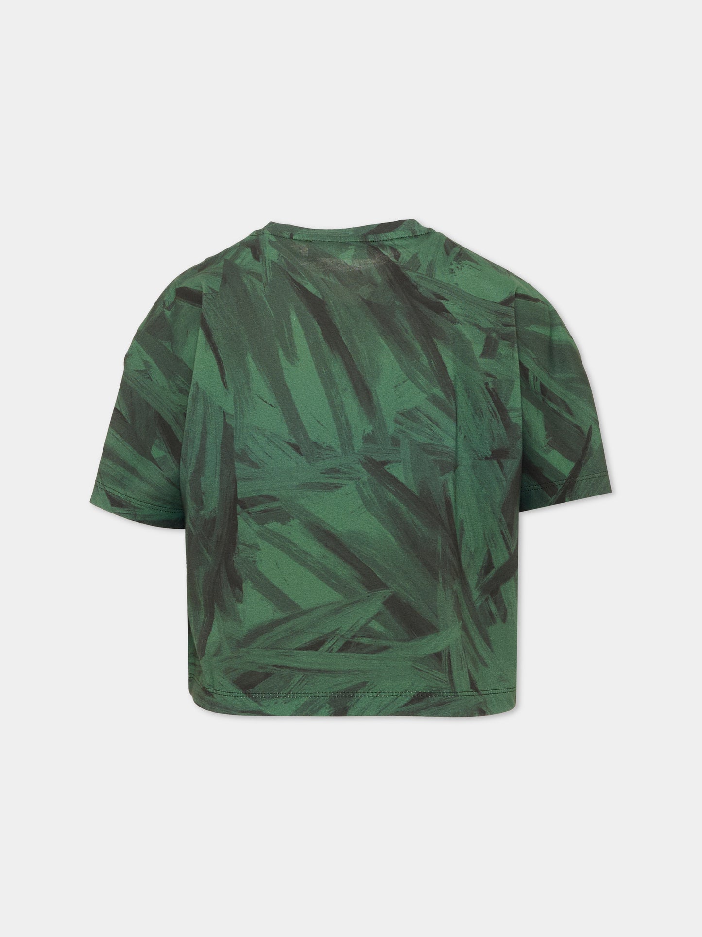 T-shirt verde per bambina con leopardo,Roberto Cavalli Kids,CGA26084TS BLACK