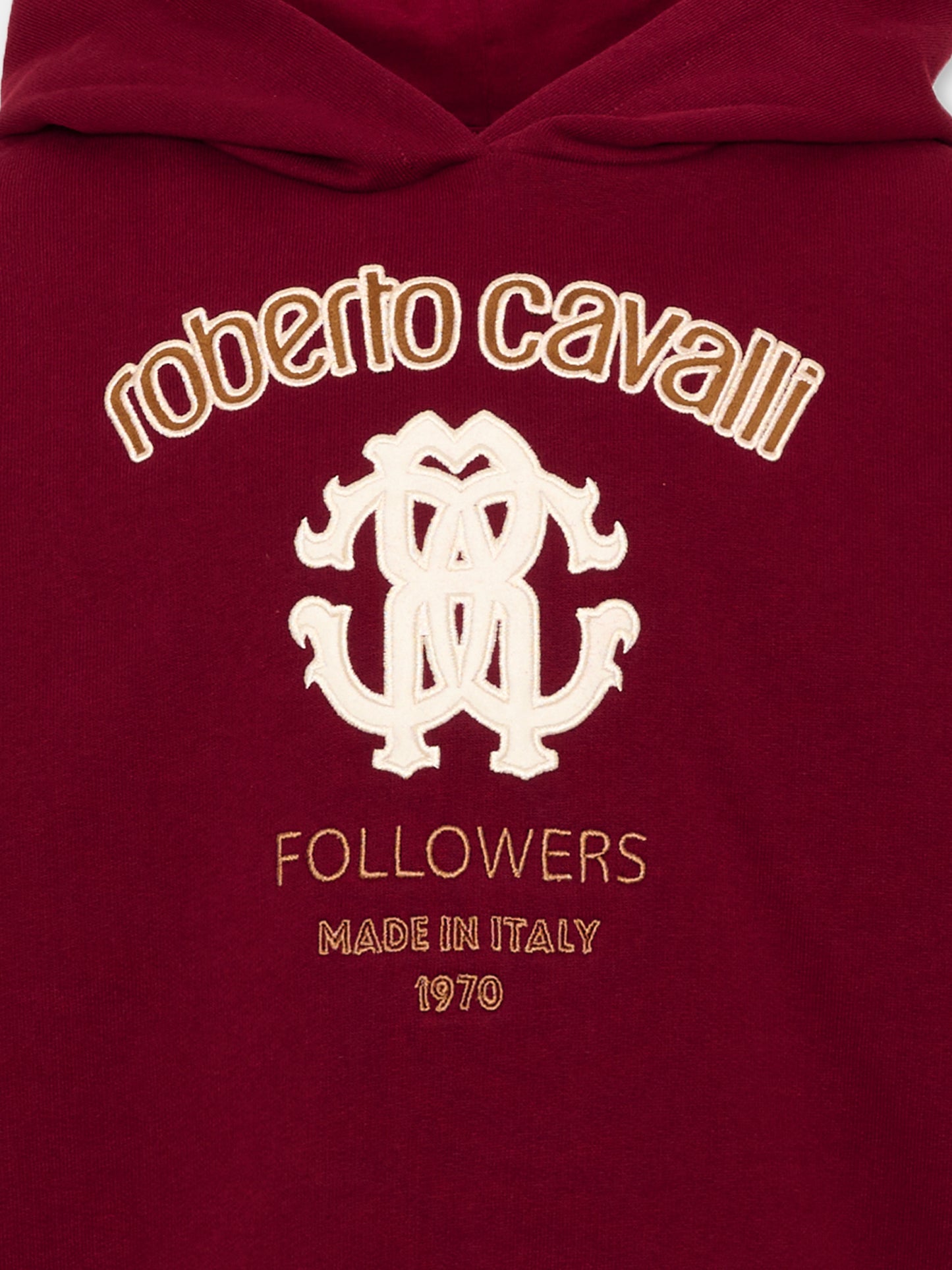 Felpa con cappuccio per bambini bordeaux con logo,Roberto Cavalli Kids,CBA26067FE RED_PORT