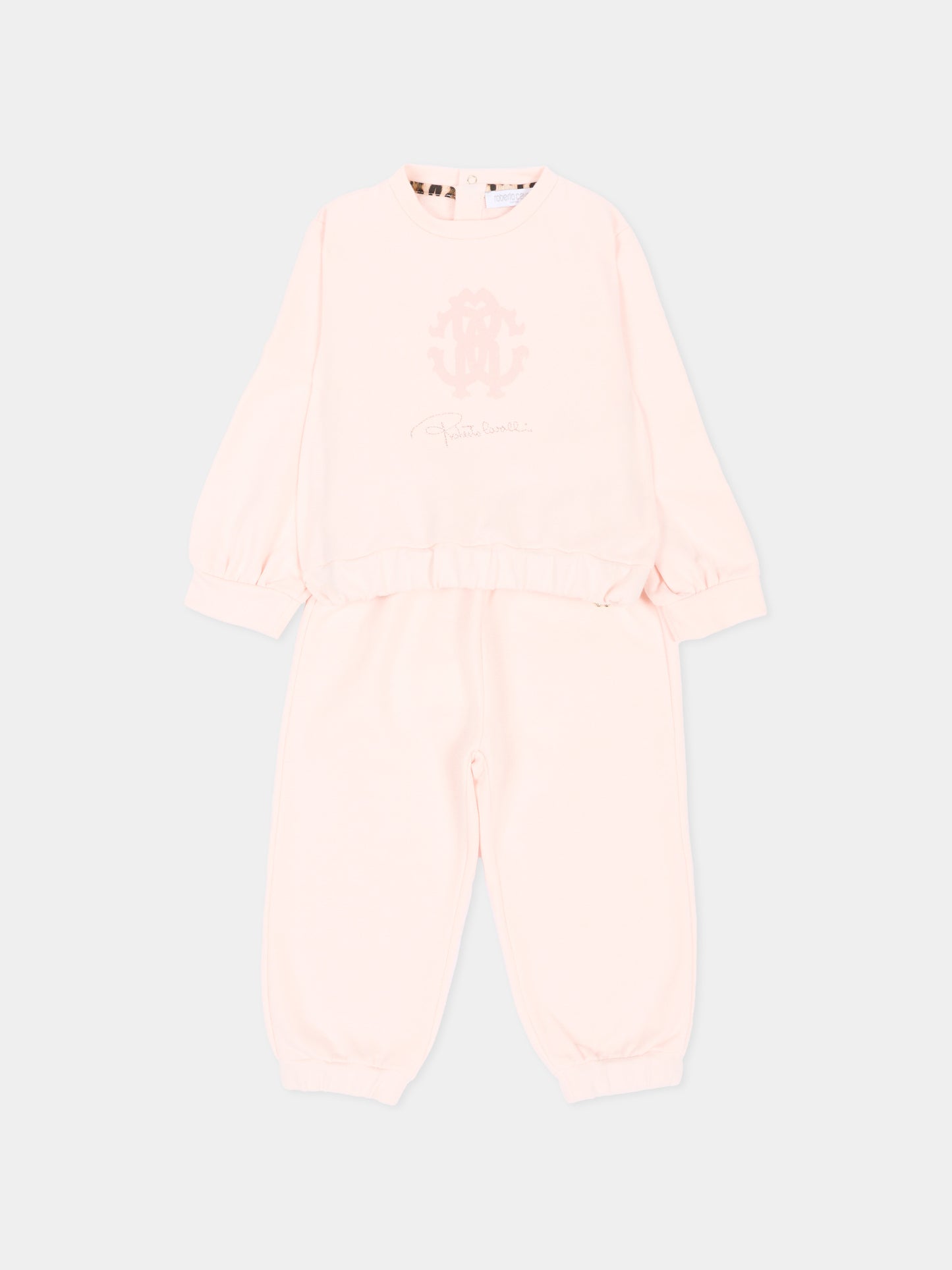 Completo sportivo lungo rosa per neonata con logo,Roberto Cavalli Kids,CIA26034CF PINK_H/P.H