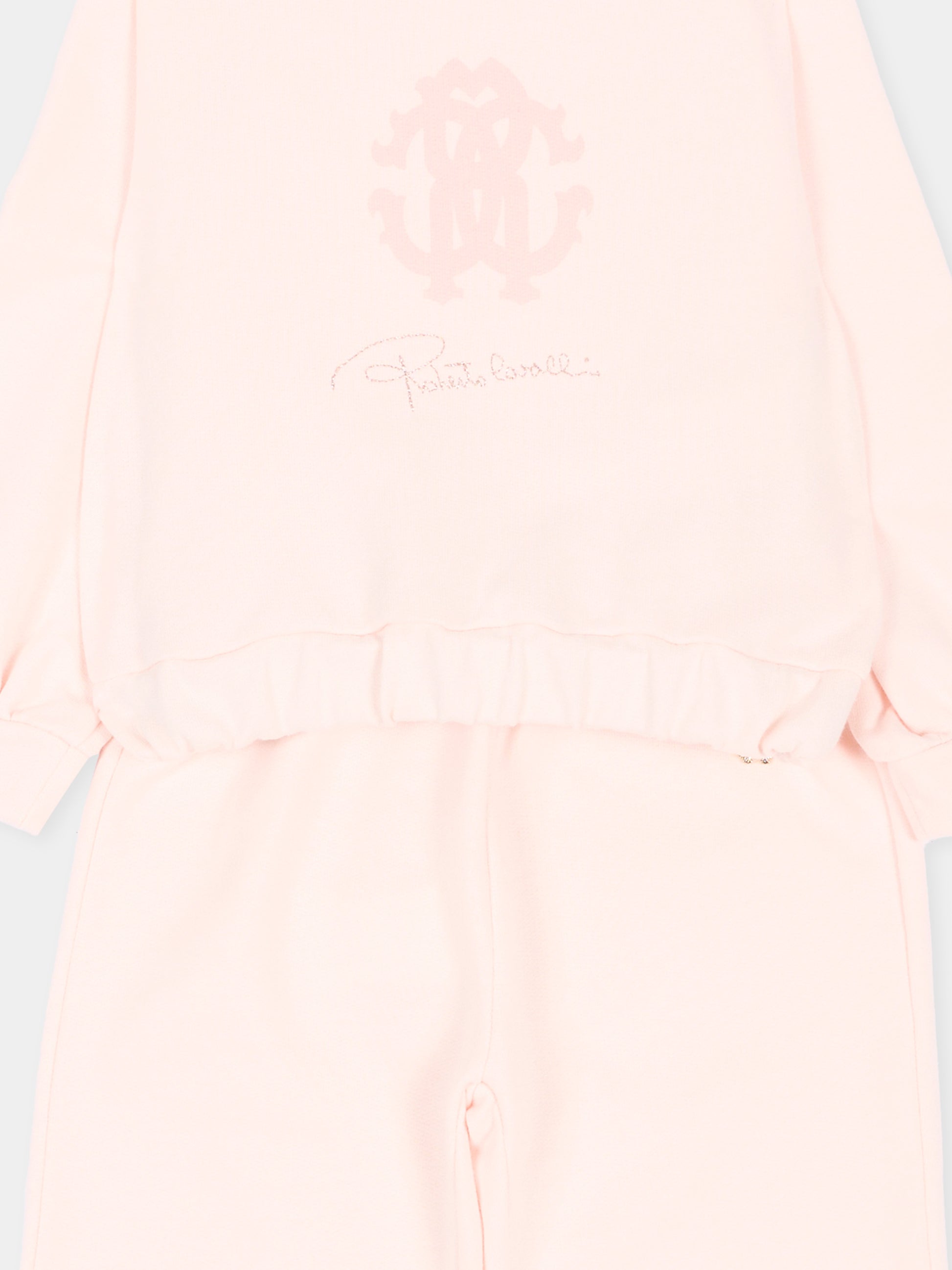Completo sportivo lungo rosa per neonata con logo,Roberto Cavalli Kids,CIA26034CF PINK_H/P.H