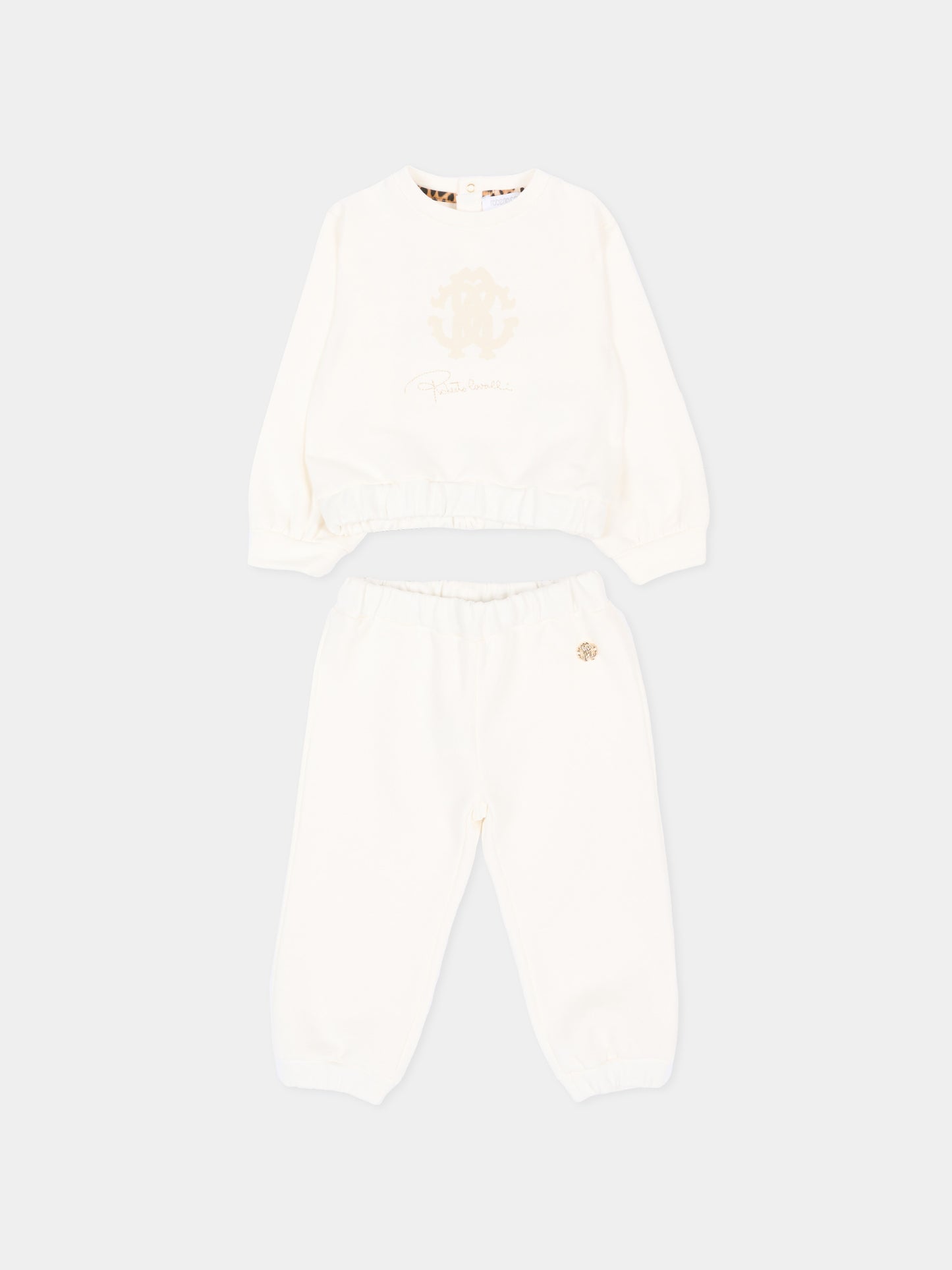 Completo sportivo lungo avorio per neonati con logo,Roberto Cavalli Kids,CIA26034CF AVOR.CC/AV