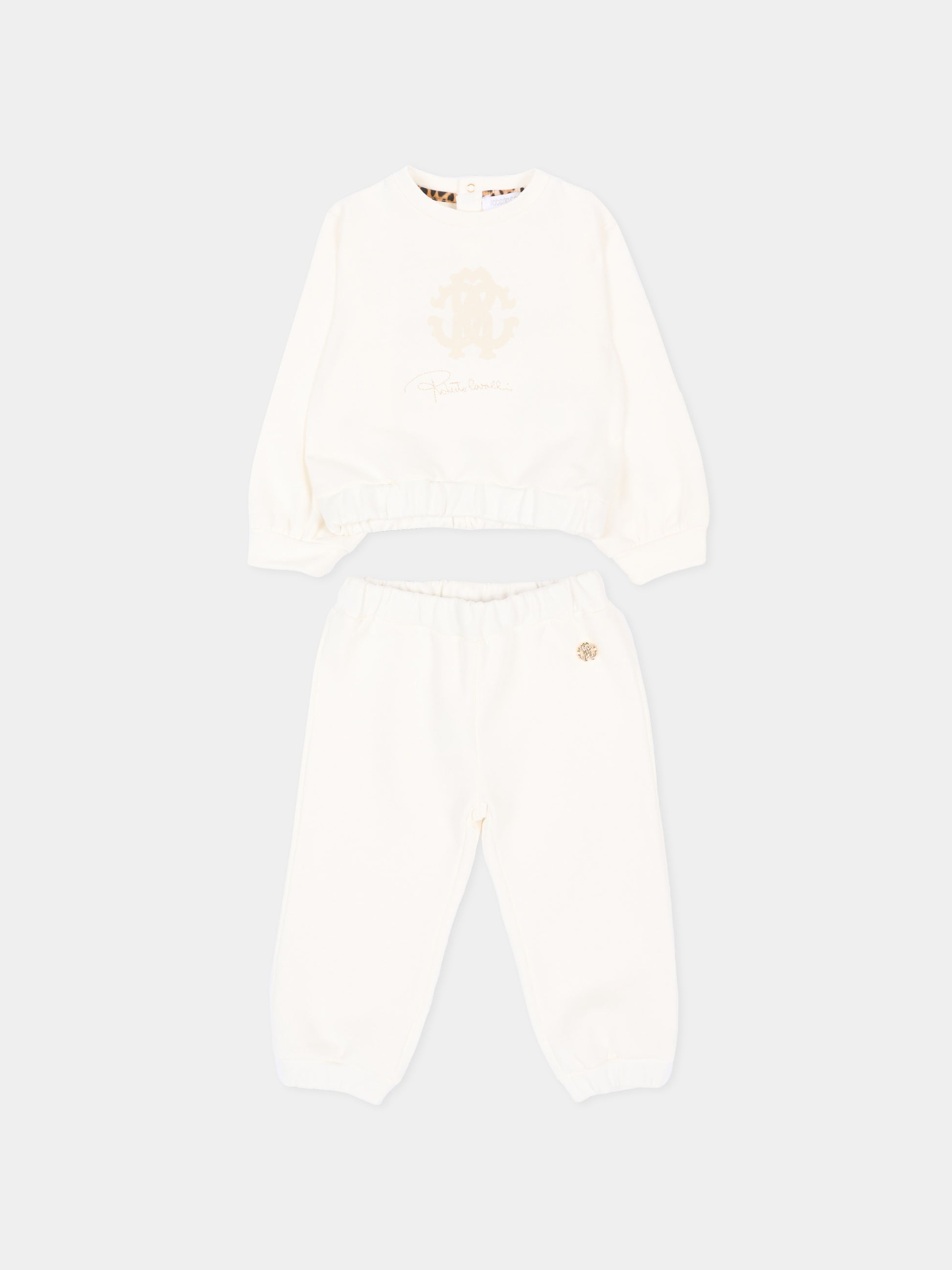 Completo sportivo lungo avorio per neonati con logo,Roberto Cavalli Kids,CIA26034CF AVOR.CC/AV