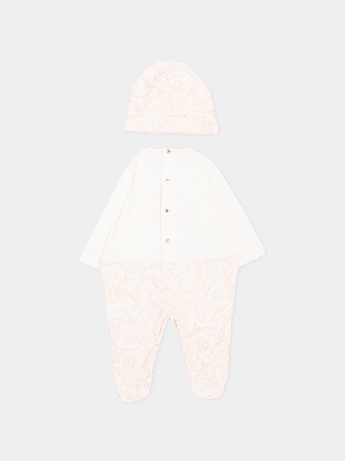 Pink baroque onesie set for Baby Girl with logo,Roberto Cavalli Kids,CLA26031TU AV.ROSA/A.