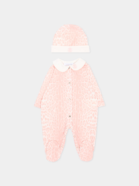 Set tutina rosa animalier per neonata con logo,Roberto Cavalli Kids,CLA26028TU GIAG.ROSA
