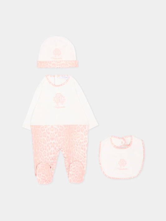 Set tutina rosa animalier per neonata con logo,Roberto Cavalli Kids,CLA26027TU GIAG.R/ACC