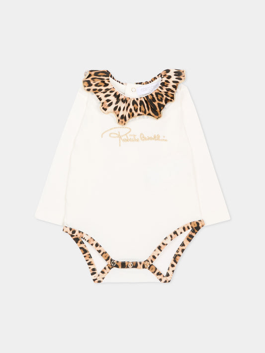 Body avorio animalier per neonata con logo,Roberto Cavalli Kids,CLA26016TU AVOR.CC/GN
