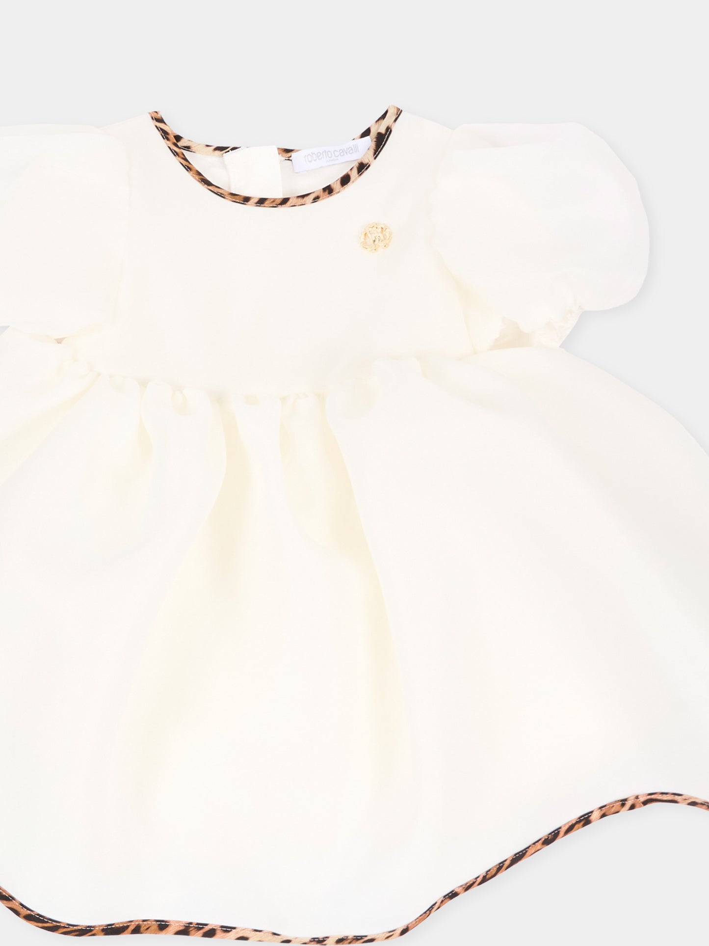 Abito elegante avorio per neonata profili animalier,Roberto Cavalli Kids,CIA26015VE AVOR.CC/GN