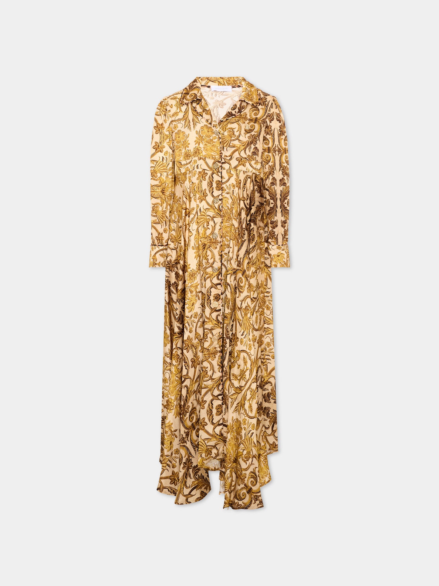 Vestito oro per bambina con stampa barocca,Roberto Cavalli Kids,CGA26030VE MAIOL.ORO