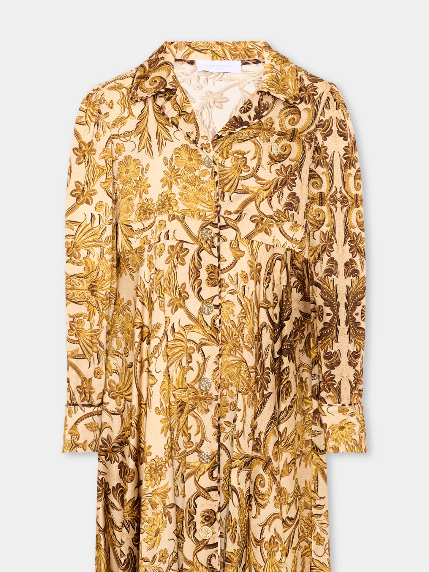 Vestito oro per bambina con stampa barocca,Roberto Cavalli Kids,CGA26030VE MAIOL.ORO