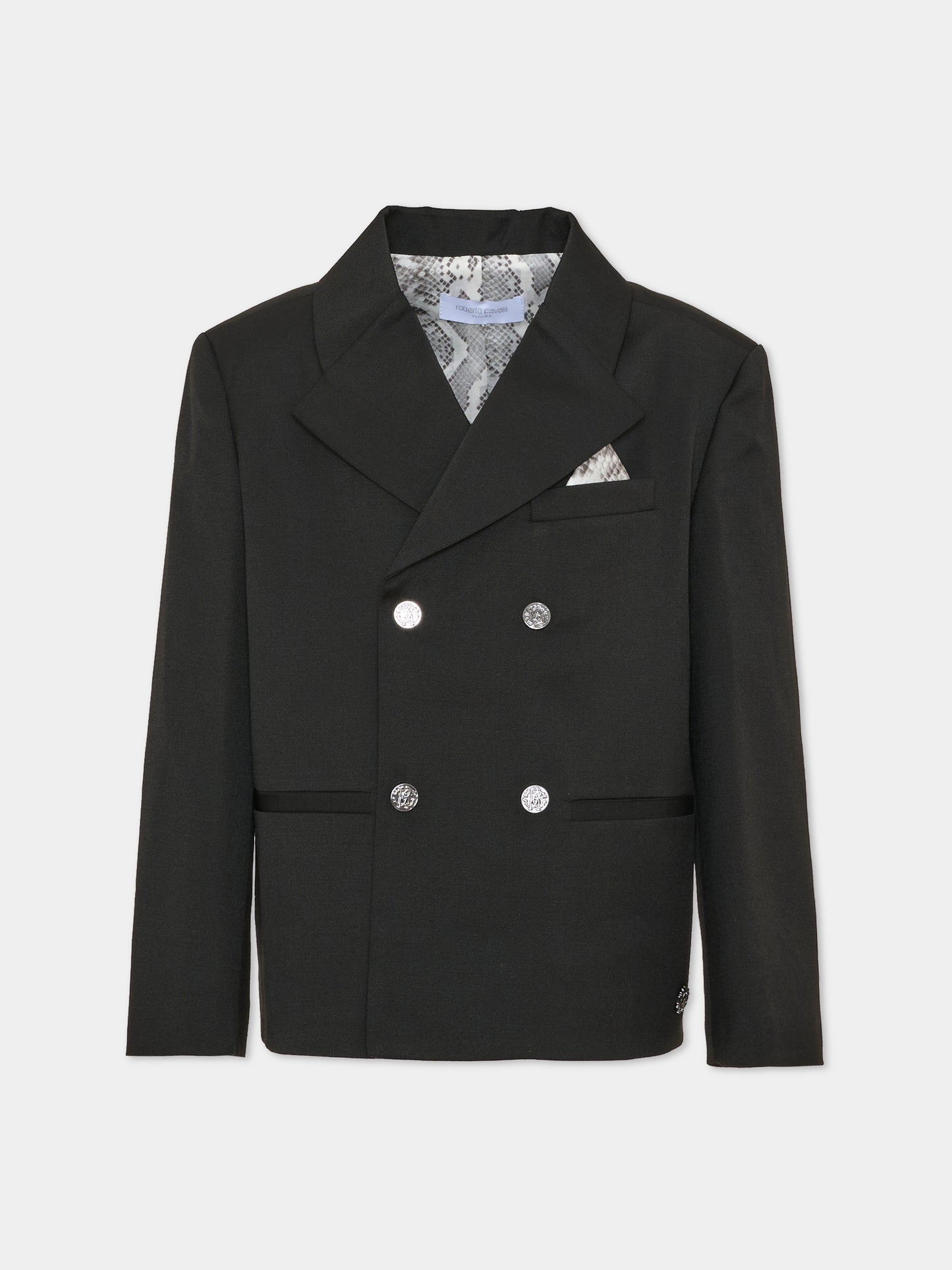 Giacca nera per bambino doppiopetto,Roberto Cavalli Kids,CBA26062GC BLACK/P.G.