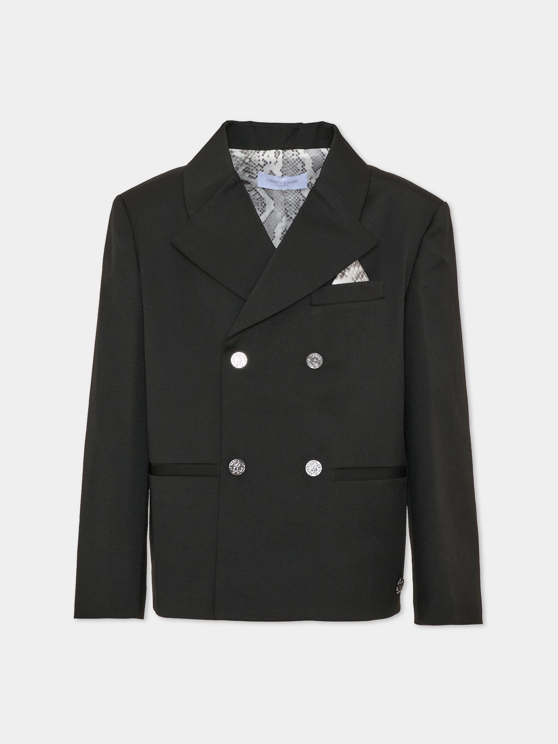 Giacca nera per bambino doppiopetto,Roberto Cavalli Kids,CBA26062GC BLACK/P.G.