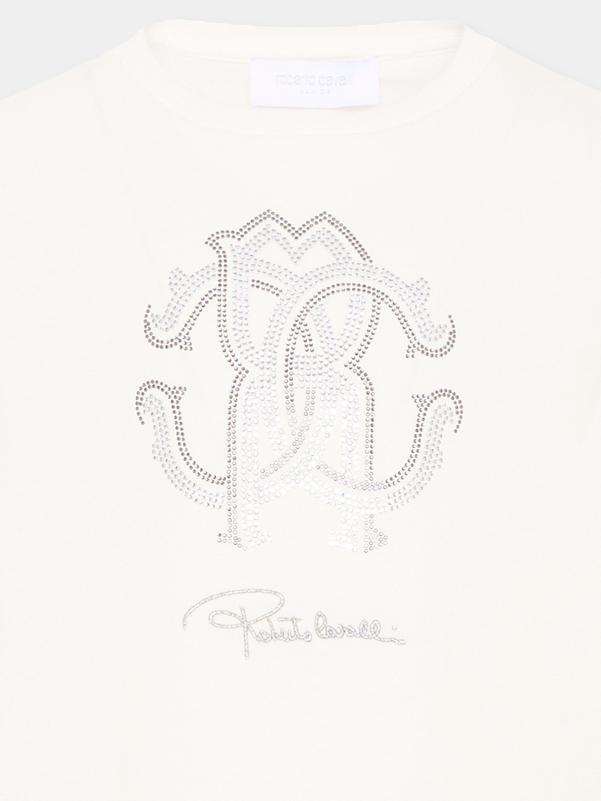 T-Shirt avorio per bambini con logo,Roberto Cavalli Kids,CGA26112TS AVORIO_C.C
