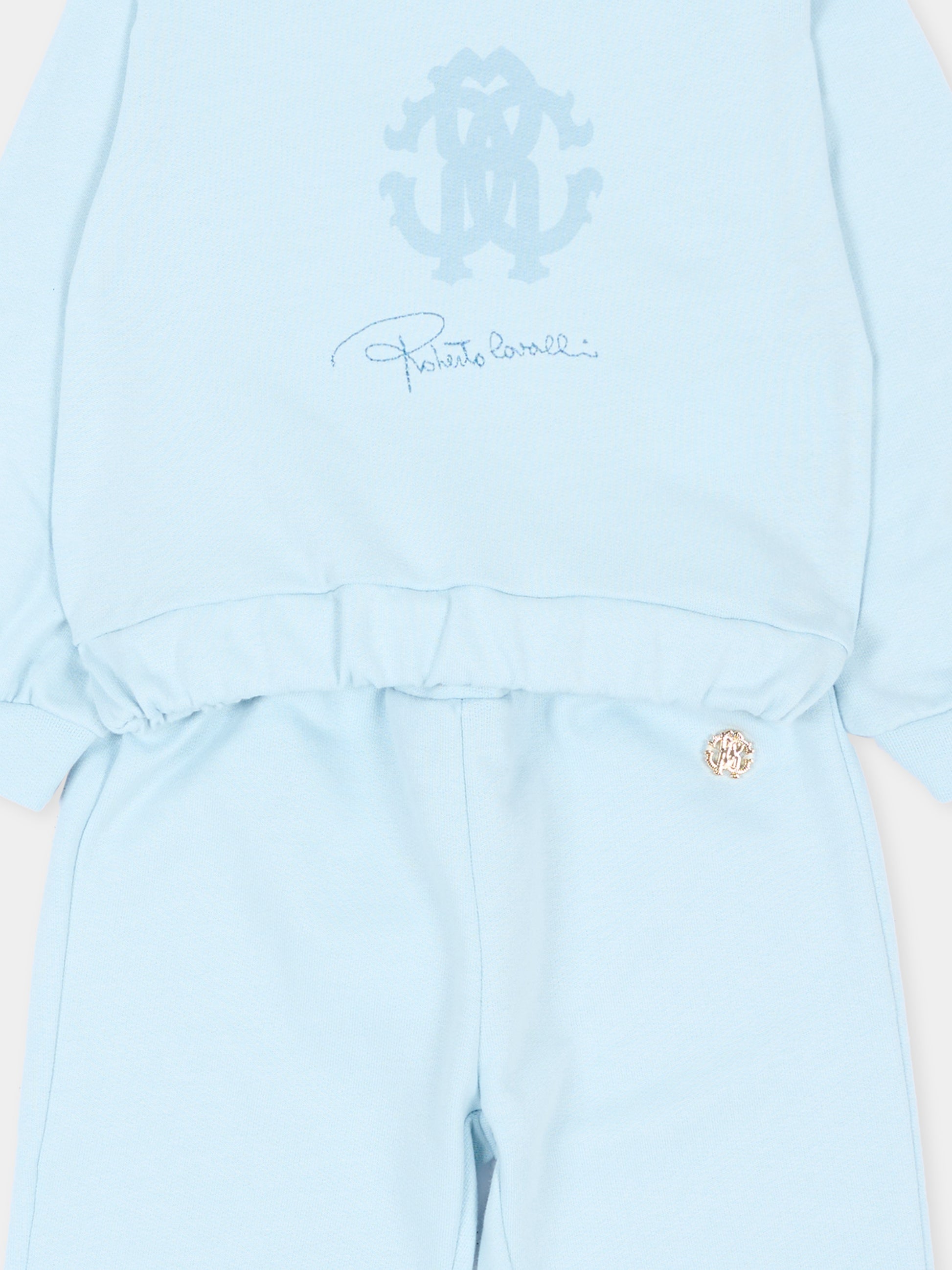 Completo sportivo lungo celeste per neonato con logo,Roberto Cavalli Kids,CIA26034CF SKYRIDE/SK