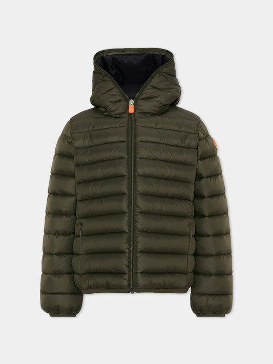 Piumino verde Dony per bambino con patch logo,Save The Duck Kids,J30650B GIGA23 50071
