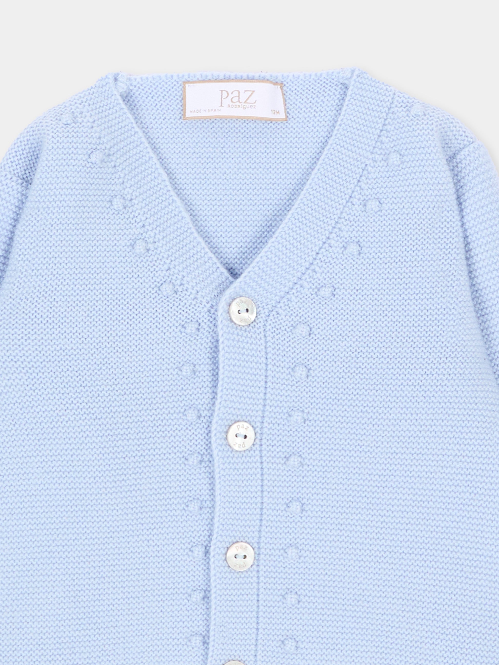 Cardigan celeste per neonato in maglia,Paz Rodríguez,001 111852 20 H56