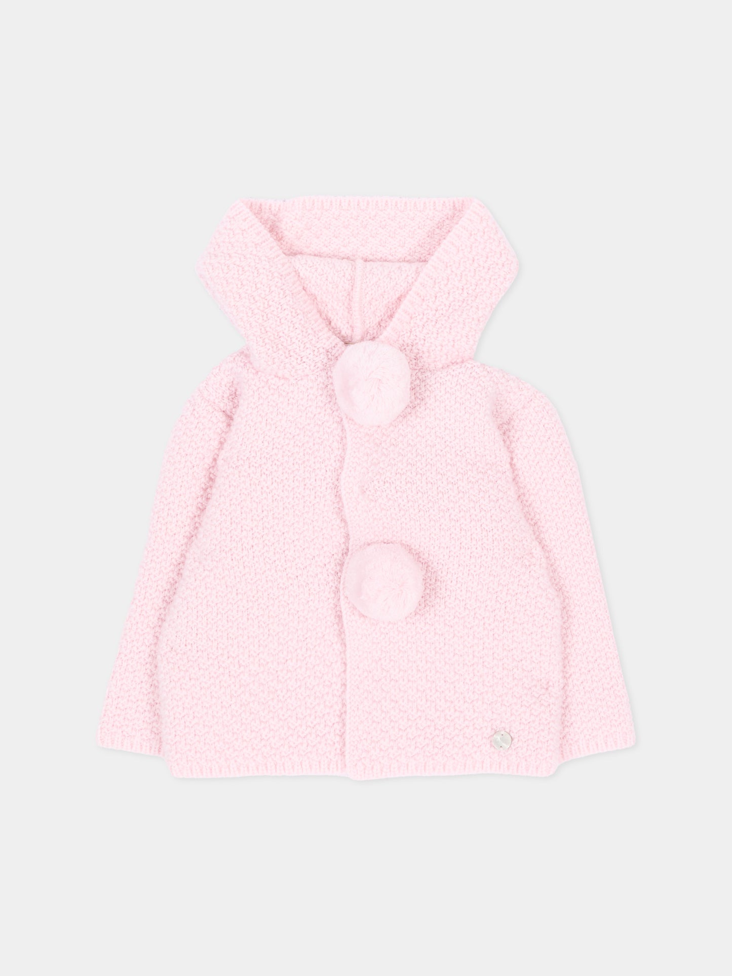 Cappotto rosa per neonata con pompon in maglia,Paz Rodríguez,012 114140 30 H56