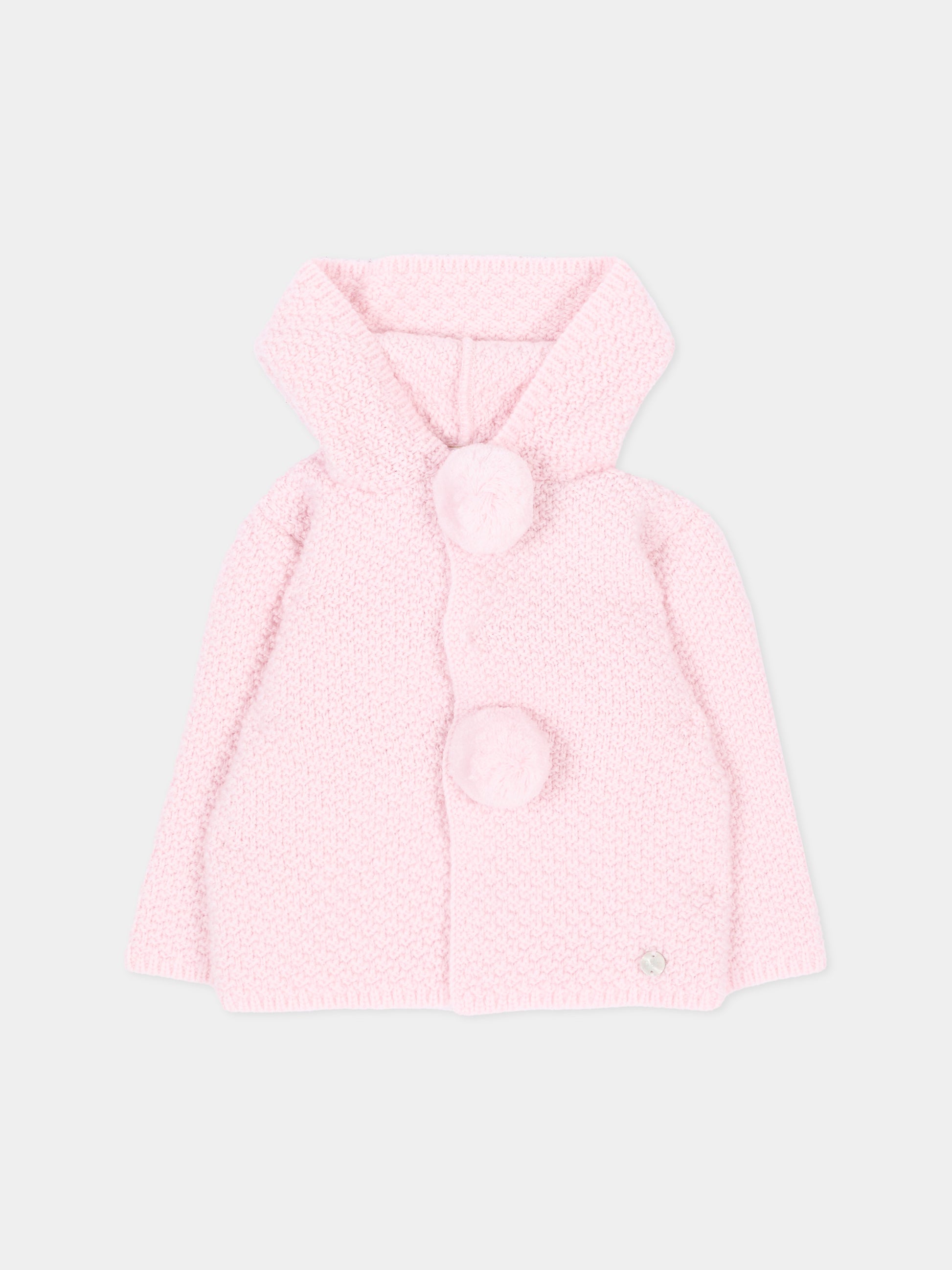 Cappotto rosa per neonata con pompon in maglia,Paz Rodríguez,012 114140 30 H56